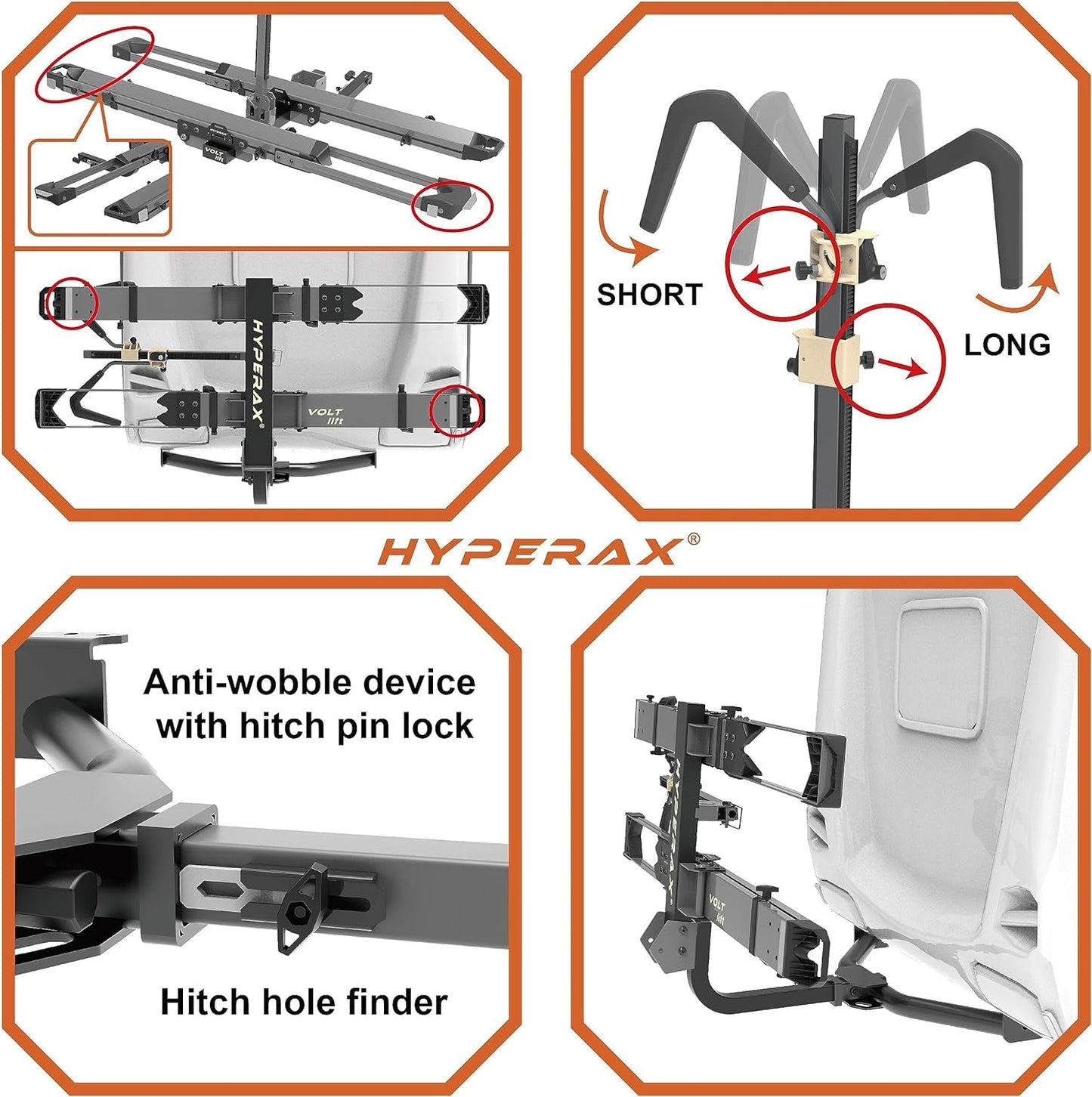 Patented Lift Assisted Volt Lift RV Rated Hitch Mounted 2 E Bike Rack Carrier with RAMP up to 2X 80Lbs Ebikes with up to 5" Fat Tires for