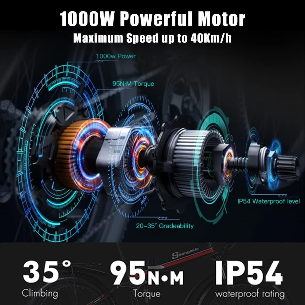 Shengmilo-Mx01 26 * 4.0Inch Fat Tire Electric Bicycle, 1000W Motor Folding Bike, 21-Speed Snow Mountain Bike, Full Suspension, 48V*12.8Ah Removable
