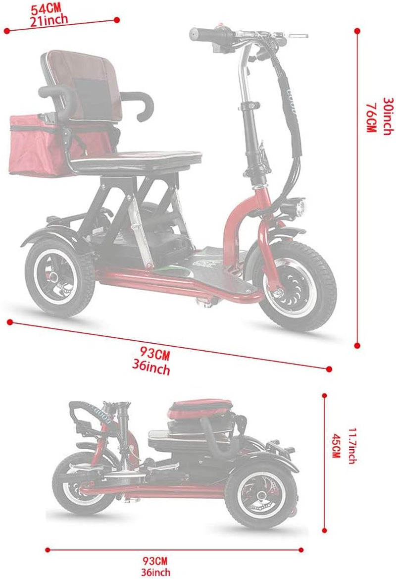 Folding Electric Three-Wheel Mobility Scooter Portable Electric Tricycle Power Scooter for Adults/Elderly/Disabled Long Range Driving and Travel