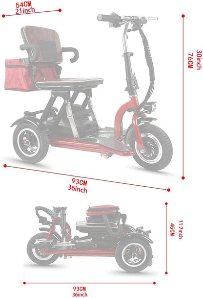 Folding Electric Three-Wheel Mobility Scooter Portable Electric Tricycle Power Scooter for Adults/Elderly/Disabled Long Range Driving and Travel